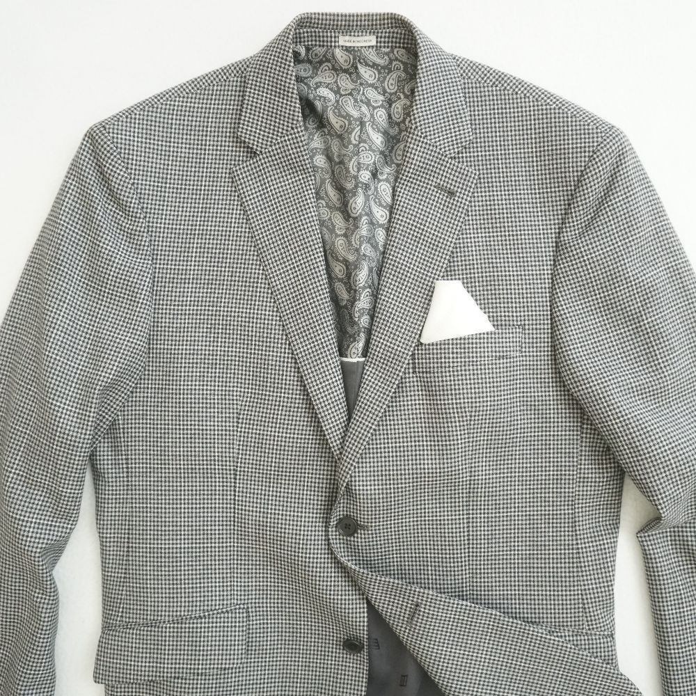 Joseph Abboud Houndstooth Blazer Men's 42 Regular Gray Black White Wool Blend